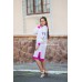 Boho Style Embroidered Midi Dress "Summer Birds" Pink/White